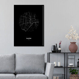 Plakat w ramie Mapa Słupska w kole czarno-biała