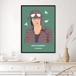 Plakat w ramie Amelia Earhart - inspirujące kobiety - ilustracja