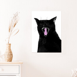 Plakat Ziewający czarny kociak