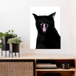 Plakat samoprzylepny Ziewający czarny kociak