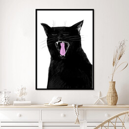 Plakat w ramie Ziewający czarny kociak