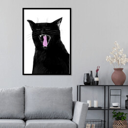 Plakat w ramie Ziewający czarny kociak