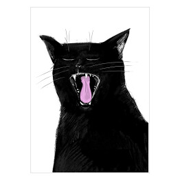 Plakat samoprzylepny Ziewający czarny kociak