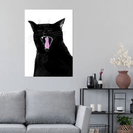 Plakat Ziewający czarny kociak