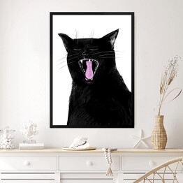 Obraz w ramie Ziewający czarny kociak