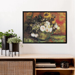 Obraz w ramie Vincent van Gogh Słoneczniki, róże i inne kwiaty w misce. Reprodukcja
