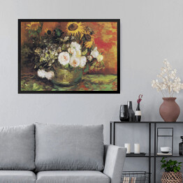 Obraz w ramie Vincent van Gogh Słoneczniki, róże i inne kwiaty w misce. Reprodukcja