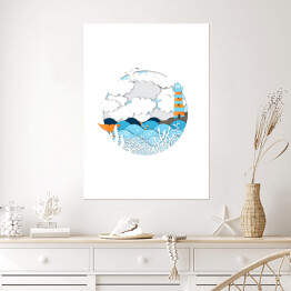 Plakat samoprzylepny Wycinanka - morze i latarnia morska