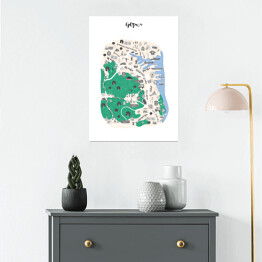 Plakat samoprzylepny Mapa Gdyni z czarno białymi symbolami