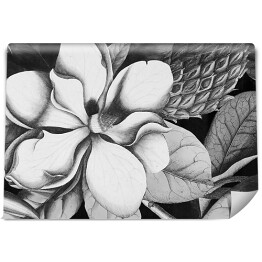 Fototapeta winylowa zmywalna Malowane kwiaty derenia - czarno białe