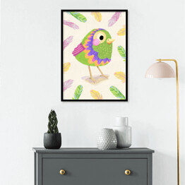 Plakat w ramie Ilustracja - zwierzątka - tęczowe ptaszki 