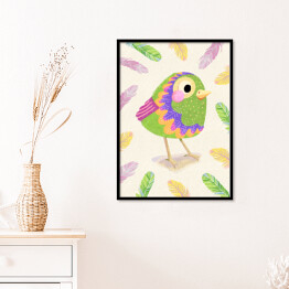 Plakat w ramie Ilustracja - zwierzątka - tęczowe ptaszki 
