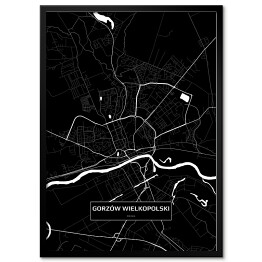 Plakat w ramie Mapa Gorzowa Wielkopolskiego czarno-biała