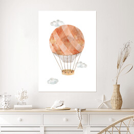 Plakat samoprzylepny Akwarelowy balon w kolorach rdzawym i szarym w chmurach