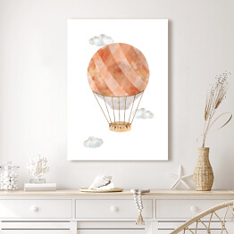 Obraz klasyczny Akwarelowy balon w kolorach rdzawym i szarym w chmurach