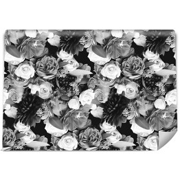 Fototapeta winylowa zmywalna Kompozycja z barwnych kwiatów - czarno biała