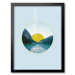 Obraz w ramie Geometria i natura - zachód słońca nad jeziorem w górach