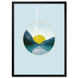 Plakat w ramie Geometria i natura - zachód słońca nad jeziorem w górach