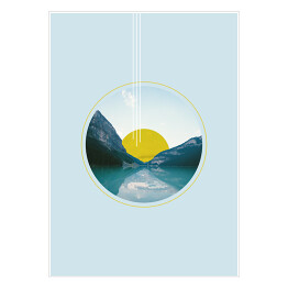 Plakat Geometria i natura - zachód słońca nad jeziorem w górach