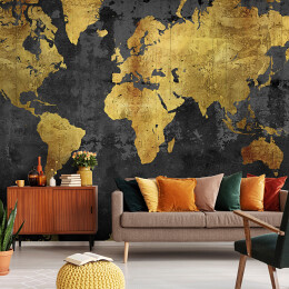 Fototapeta Mapa świata w odcieniach złota na ciemnym tle