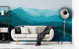Fototapeta winylowa zmywalna Malowany górski krajobraz we mgle w odcieniach koloru niebieskiego
